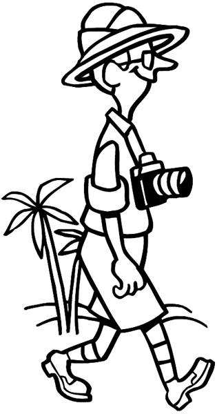 Man with camera vinyl decal. Customize on line. Vacations Trips Attractions 051-0311
